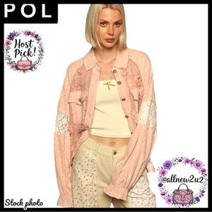 • New • Pol Rosette Jacket Pink Cream White Lace Pearl Details Long Sleeves HP